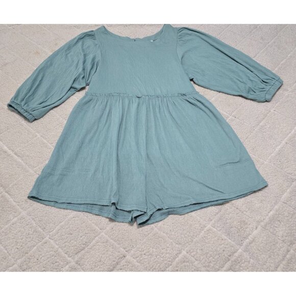 Aemi Co Womens Blue Long Sleeve Romper Ruffled Waist Keyhole Back Size S NWT - Picture 4 of 13